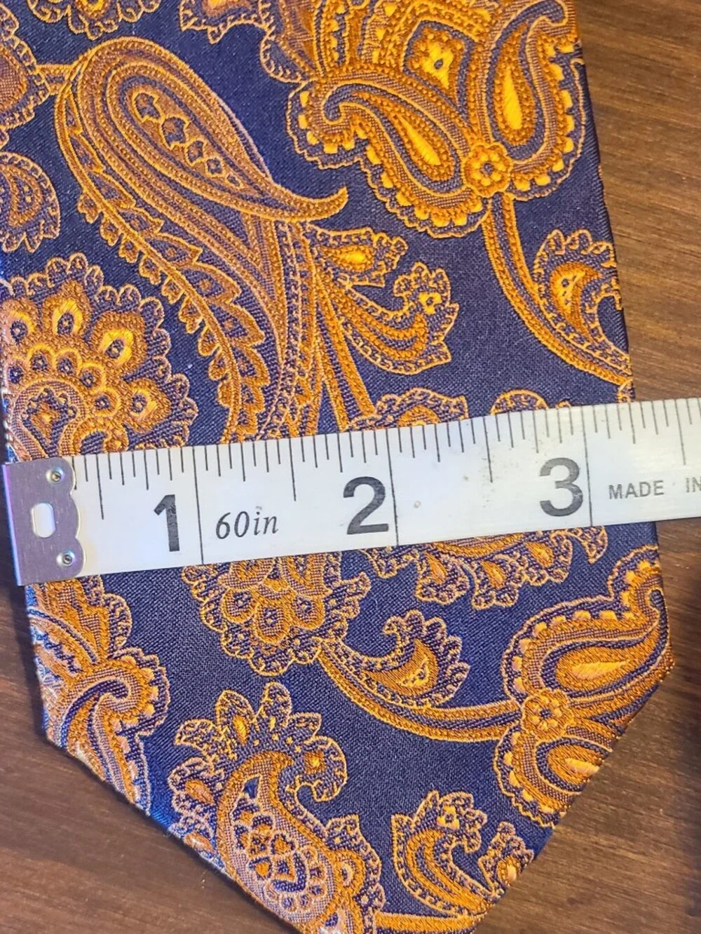 Tasso Elba  Navy and Orange Paisley Silk Tie